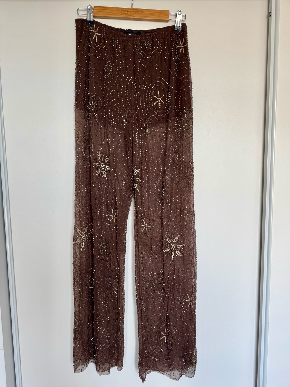 Sheer Brown Beaded Zara Pants -New With Tabs